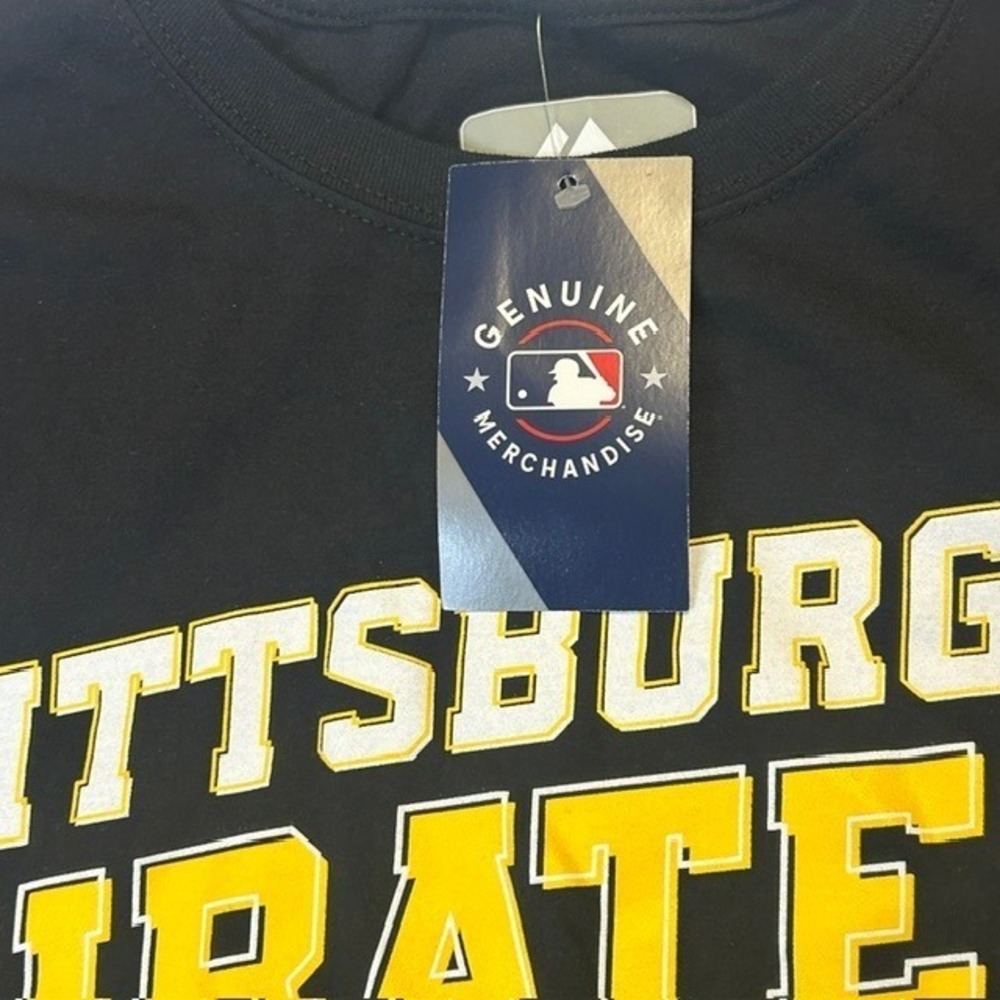 Majestic Pittsburgh Pirates MLB T-Shirt Mens Large Black Yellow Graphic Tee NEW - Picture 4 of 5